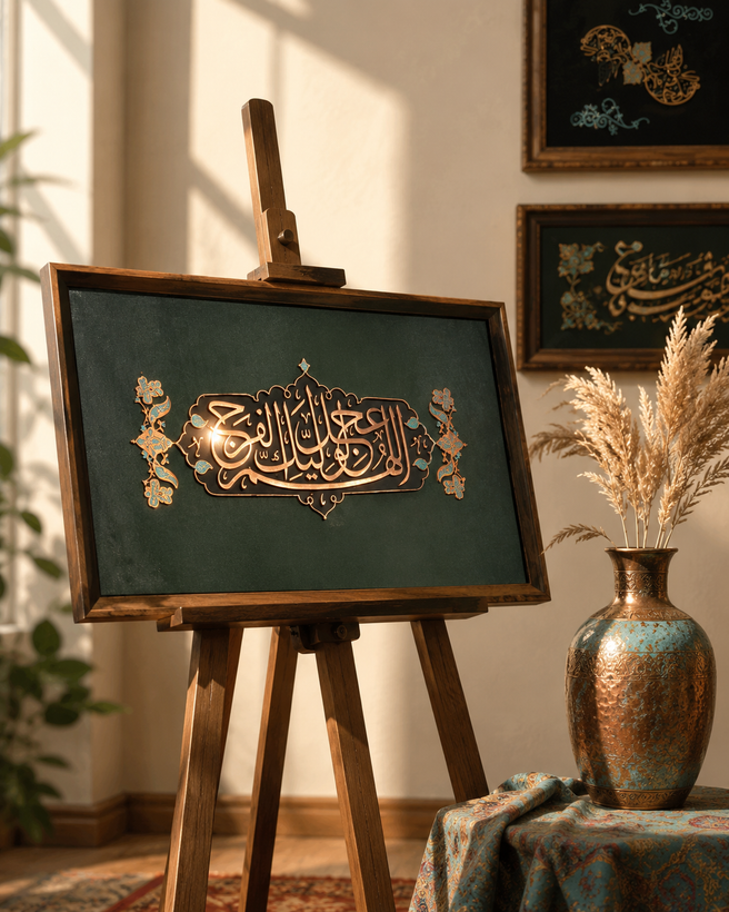 تابلو "اللهم عجل لولیک الفرج "معرق مشبک مس دست ساز